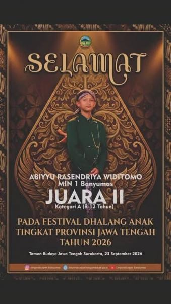 Murid MIN 1 Banyumas Raih Juara 2 Festival Dalang Anak Provinsi Jawa Tengah